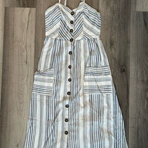Japna Blue and White Striped Cotton Dress